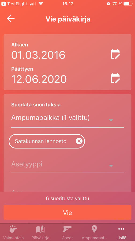 Päiväkirjan tulostaminen mobiilisovelluksessa